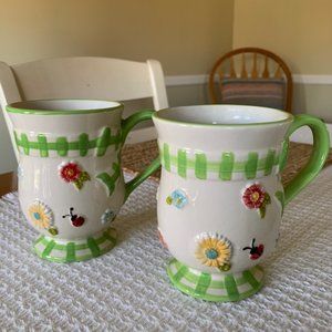 Temp-tations by Tara Lime Gingham Garden Coffee Mugs~Set of 2